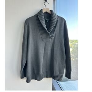Lauren Ralph Lauren Gray Cotton Knit Ribbed Collar Pullover Sweater Women's 3X